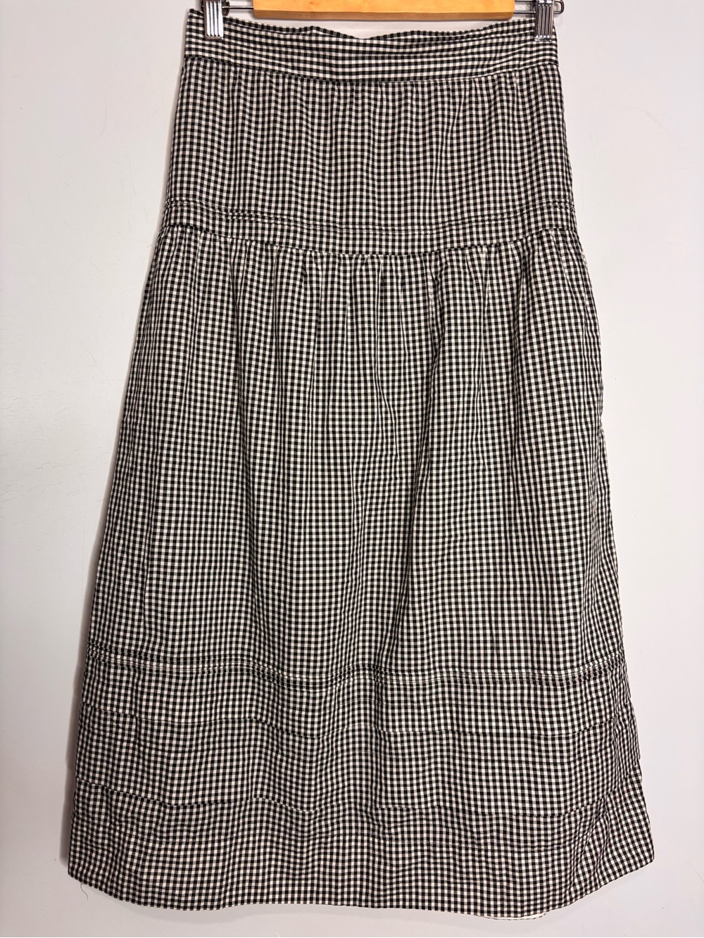 Maison D'Amelie Paris Black and White Gingham Tiered Midi Pleated Skirt, sz 2 - Picture 2 of 12
